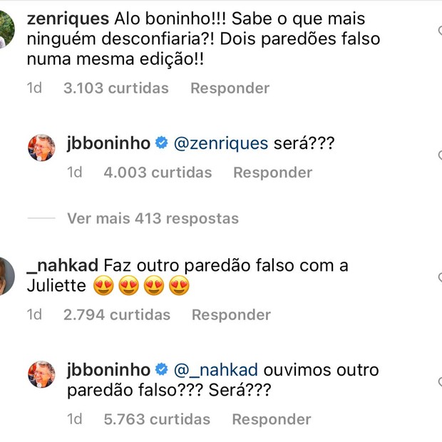 BBB21: Boninho agita a web ao reforçar possibilidade de novo paredão falso (Foto: Reprodução/Instagram)
