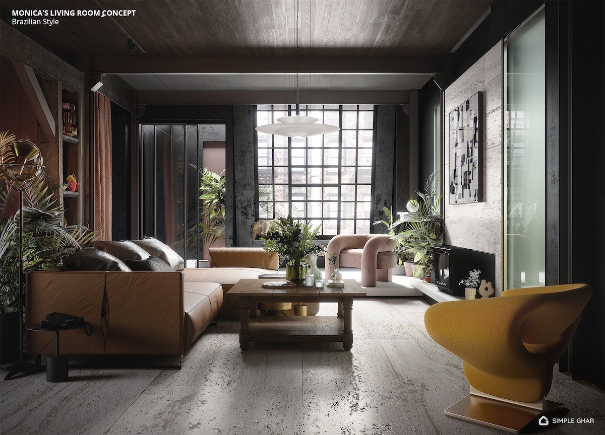 A sala repaginada na versão brasileira é inspirada no design modernista do meio do século 20 (Foto: SimpleGhar / Divulgação)