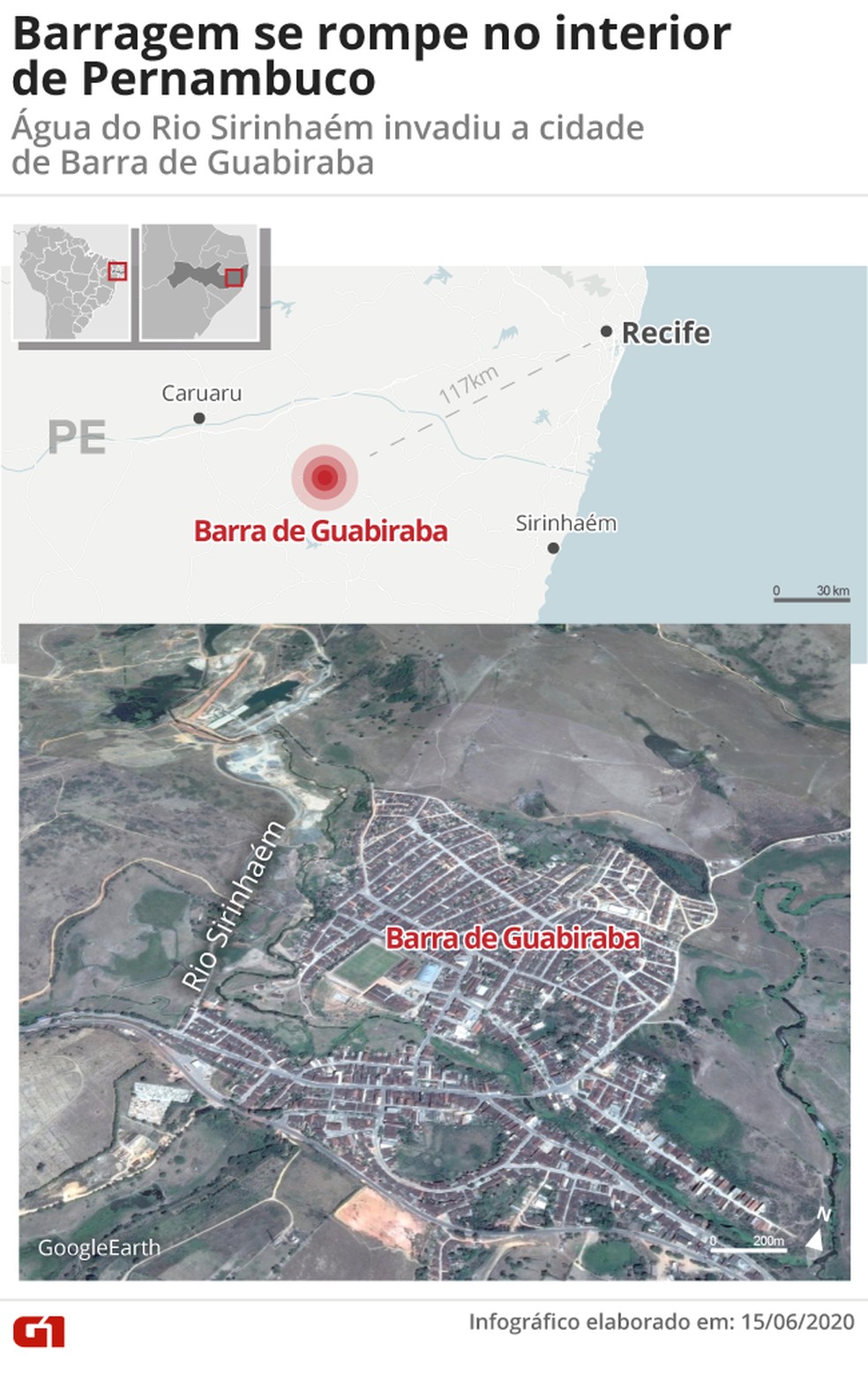 Barragem se rompeu em Pernambuco  — Foto: Arte G1