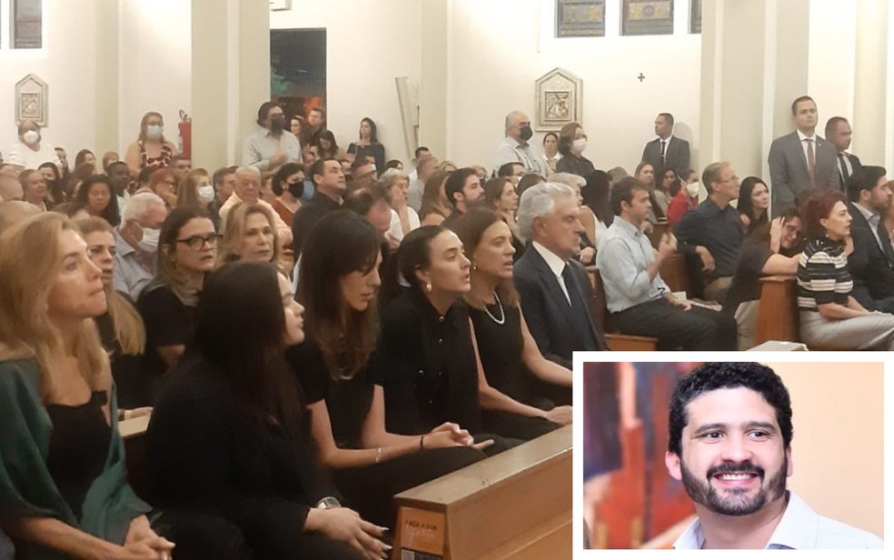 Caiado, primeira-dama e filhas assistem  missa de 7 dia do filho do governador  Foto: Mariana Carneiro/O Popular