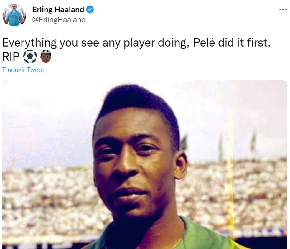 Haaland posta homenagem a Pelé — Foto: Reprodução/Twitter