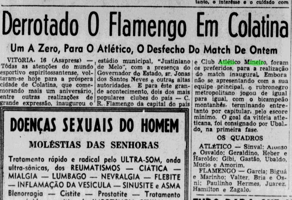 Atlético e Flamengo jogaram na inauguração do Estádio Justiniano Melo — Foto: Acervo/Jornal dos Sports 