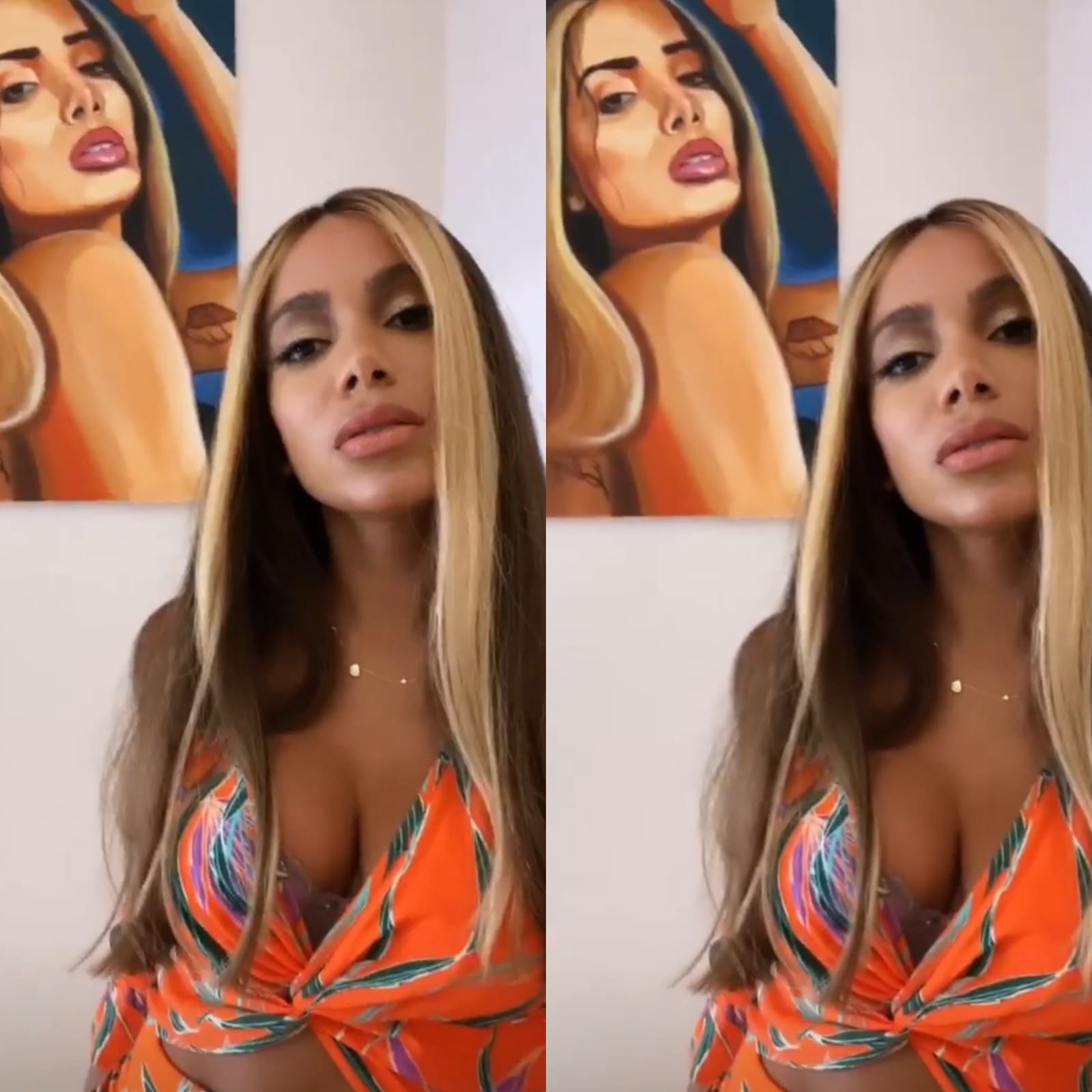 Anitta se diverte ao lado de quadro com seu rosto (Foto: Reprodução) Anitta se diverte ao lado de quadro com seu rosto (Foto: Reprodução)