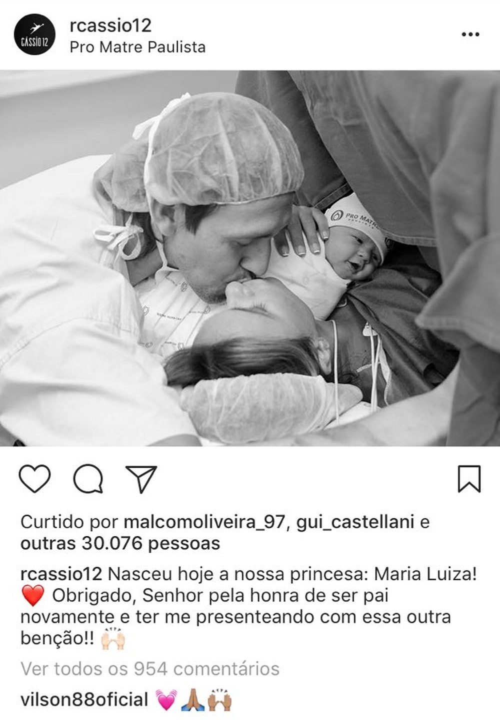 Cássio é pai pela segunda vez