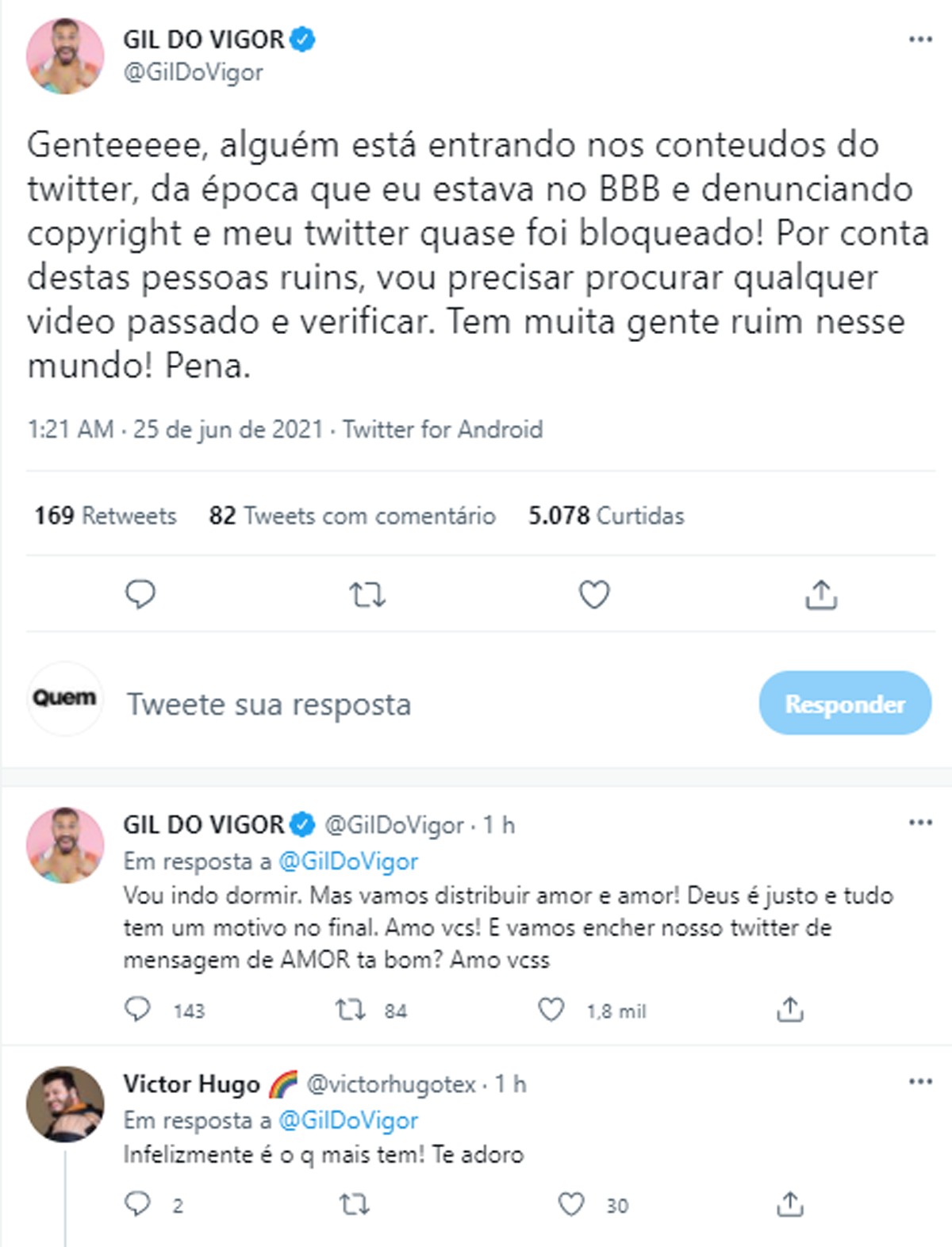 Gil do Vigor lamenta denúncias em seu Twitter (Foto: Reprodução/Twitter)