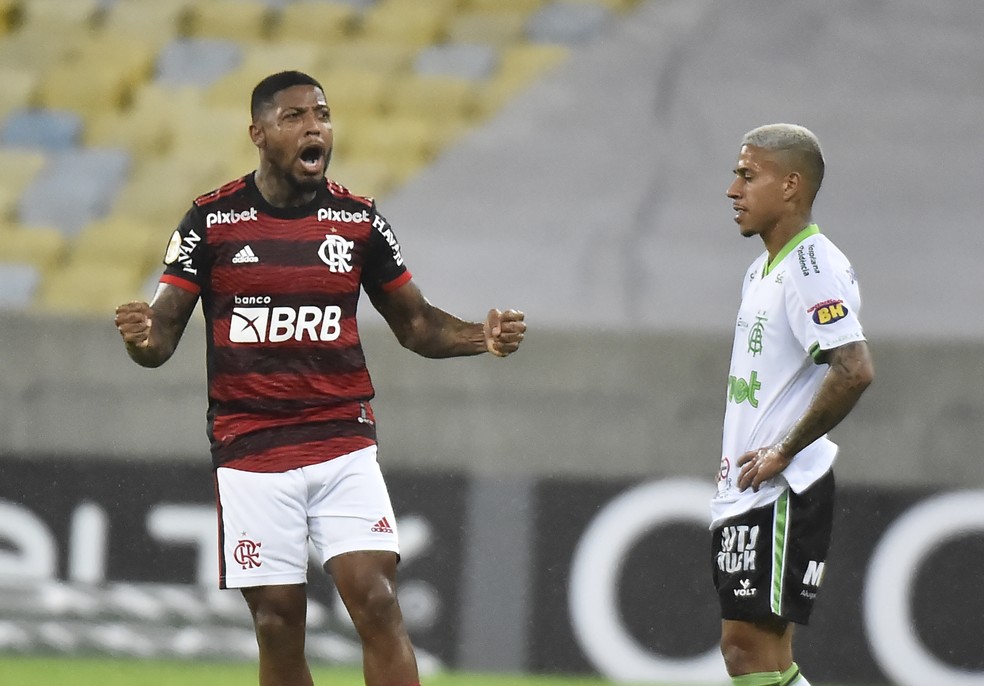Gol, Marinho, Comemoração, Flamengo x América-MG — Foto: André Durão/ge