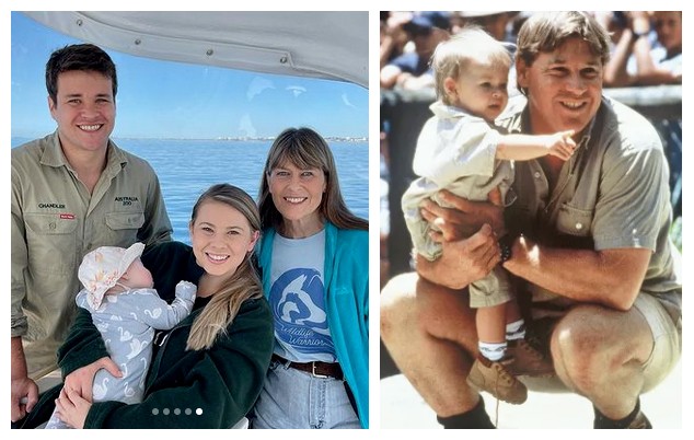 A filha de Steve Irwin (1962-2006), Bindi Irwin, em passeio de barco na companhia da filha, do marido e da mãe (Foto: Instagram/Reprodução)