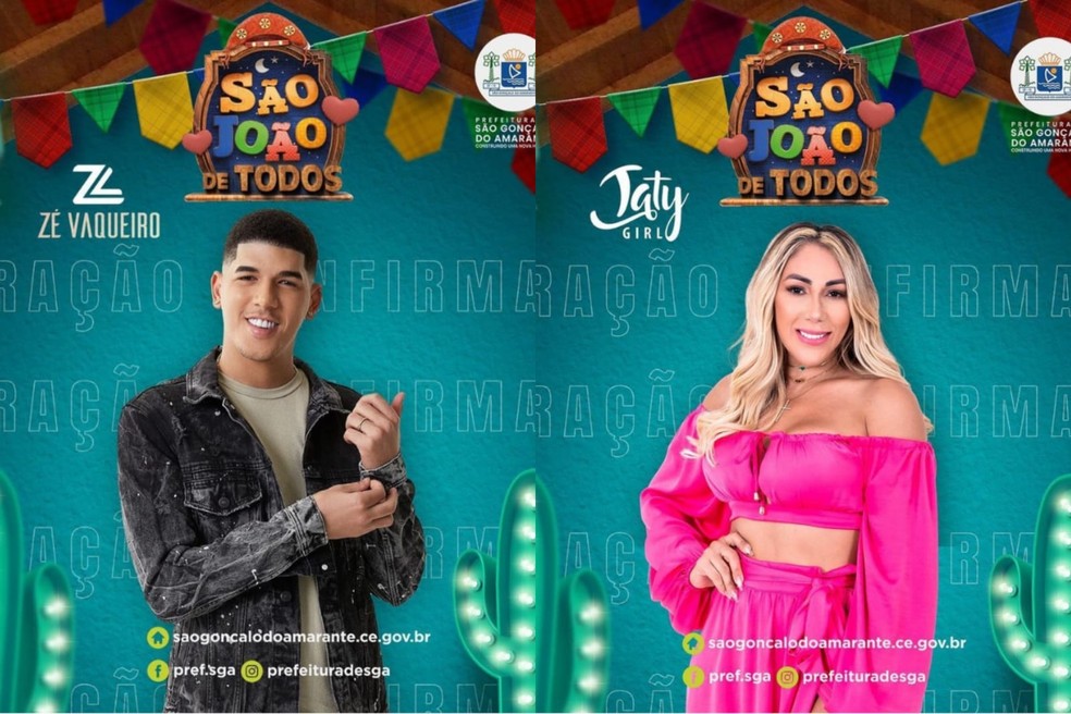 Zé Vaqueiro e Taty Girl eram atrações confirmadas no São João de Todos, em Maracanaú. — Foto: Redes sociais/Reprodução