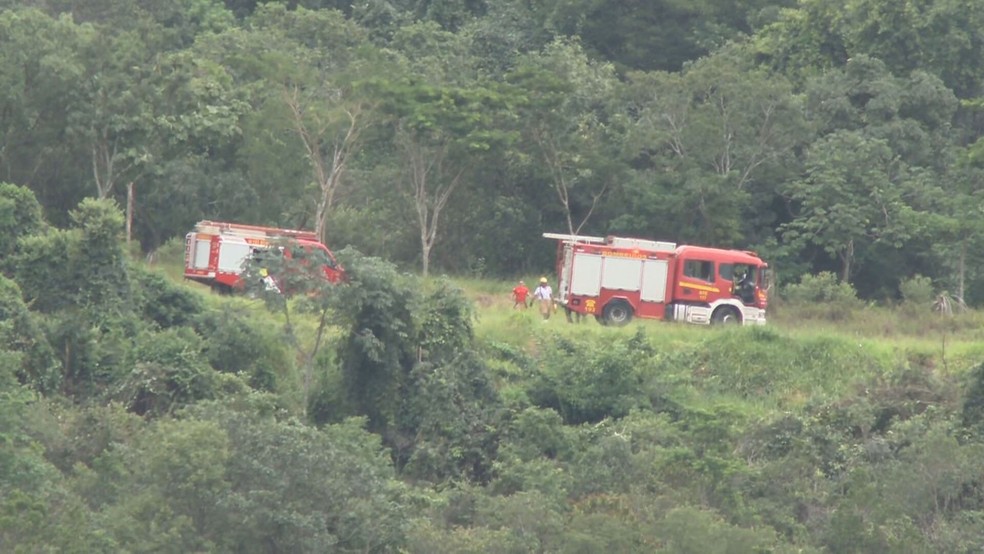 Avião de pequeno porte cai próximo a condomínio em Brasília — Foto: TV Globo/Reprodução