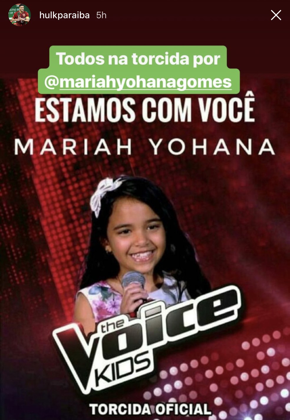 Hulk pediu voto para a conterrânea Mariah Yohana (Foto: Reprodução/Instagram)
