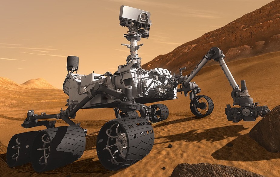 Representação artística do robô Curiosity em Marte