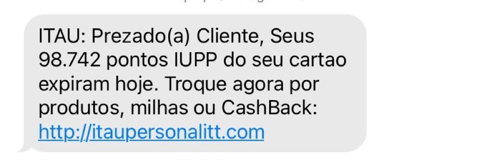 Mensagem com falsa informação sobre pontos expirando — Foto: Reprodução