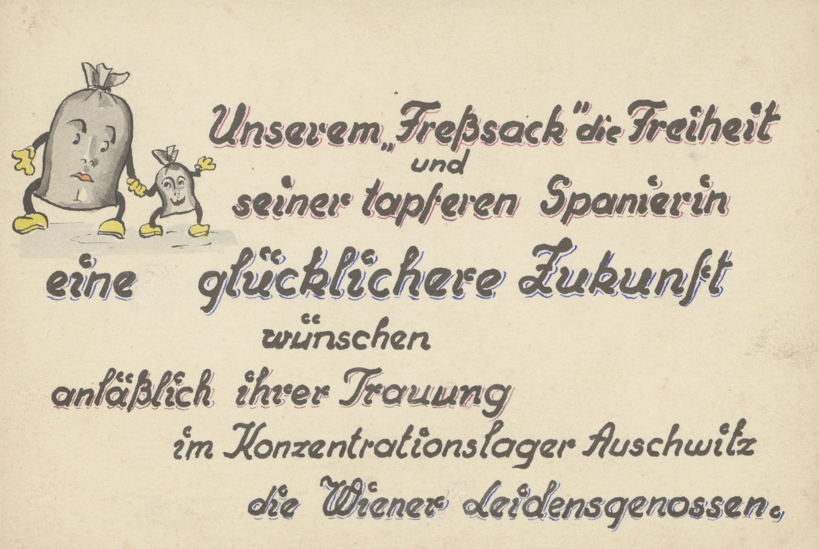 Nota de congratulações de companheiros de prisão, 18 de março de 1944 — Foto: Propriedade de Rudolf Friemel, Biblioteca de Viena na prefeitura