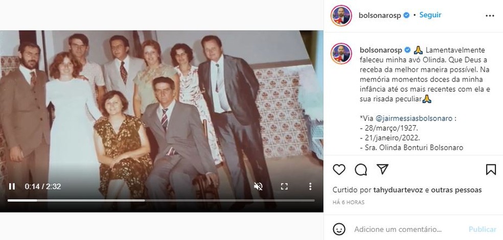 Eduardo Bolsonaro, deputado federal e filho do presidente, falou sobre a morte da avó. — Foto: Reprodução