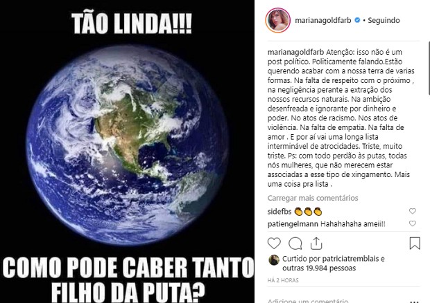 Mariana Goldfarb faz post sobre falta de respeito com o planeta (Foto: Instagram/ Reprodução)