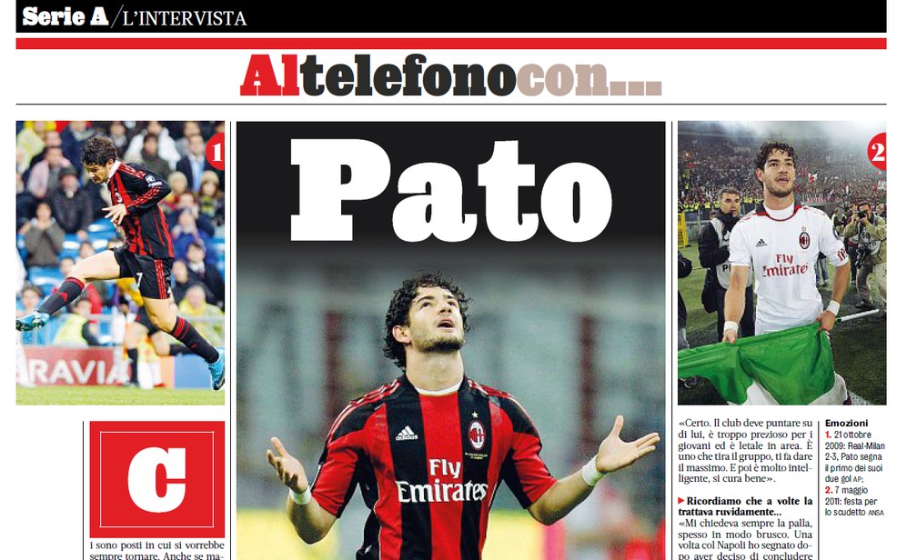 Entrevista com Alexandre Pato na Gazzetta dello Sport — Foto: Reprodução