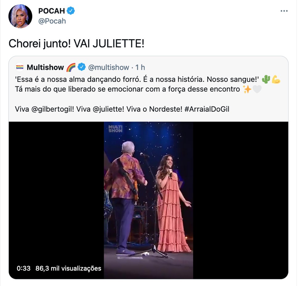 Pocah conta que se emocionou com a participação de Juliette — Foto: Reprodução/Internet