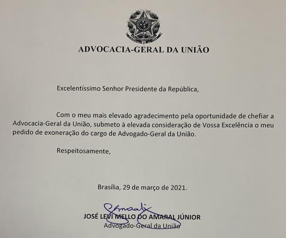 Ministro da Advocacia-Geral da União, José Levi, pede exoneração do cargo — Foto: Reprodução