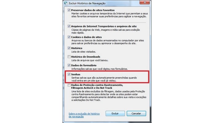 Destaque para opção de excluir senhas salvas no Internet Explorer (Foto: Reprodução/Raquel Freire)