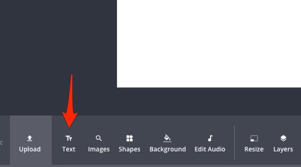 Ação para adicionar uma caixa de texto em um slideshow criado com o serviço online Kapwing — Foto: Reprodução/Marvin Costa
