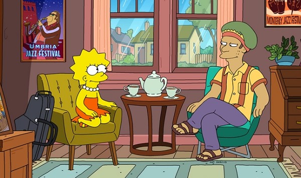 Lisa Simpson com o personagem surdo do próximo episódio de Os Simpsons (Foto: Divulgação)