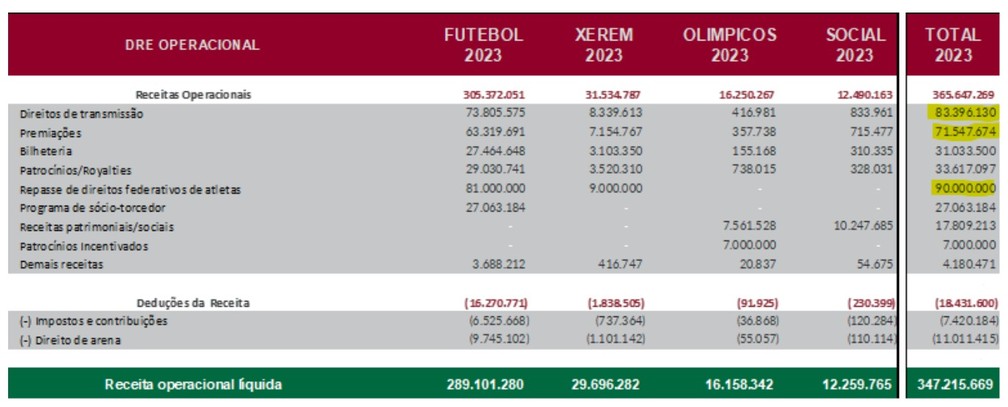 Orçamento que será votado pelo Conselho Deliberativo do Fluminense — Foto: Reprodução