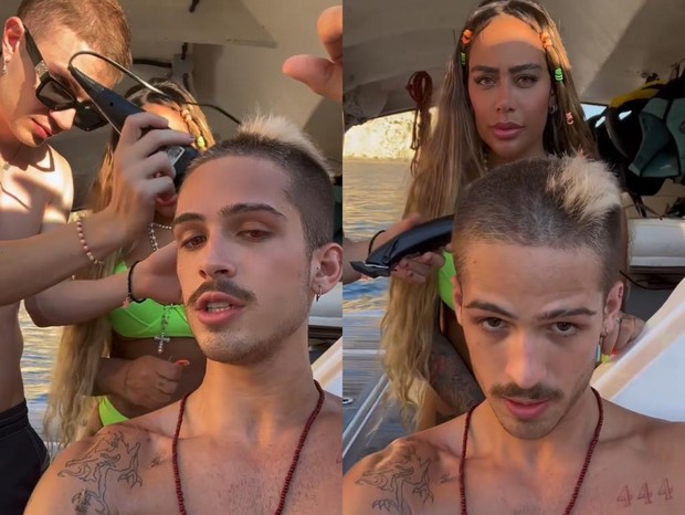 Em Ibiza, Rafaella Santos e Leo Picon cortam cabelo de João Guilherme (Foto: Reprodução/Instagram)