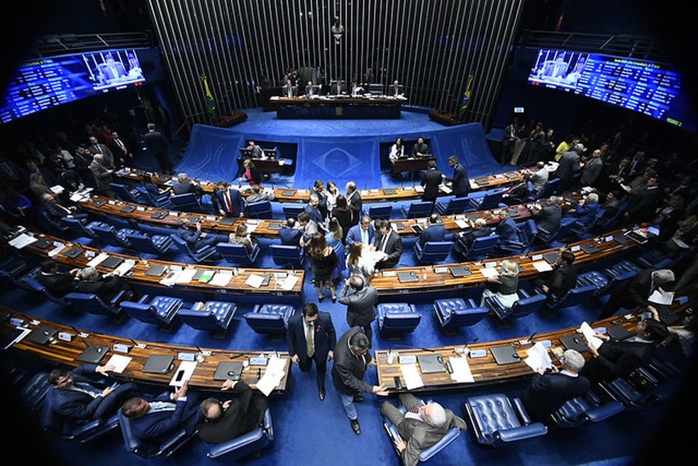 O plenário do Senado concluiu nesta quarta-feira (2) a votação do segundo turno da reforma da Previdência — Foto: Marcos Oliveira/Agência Senado