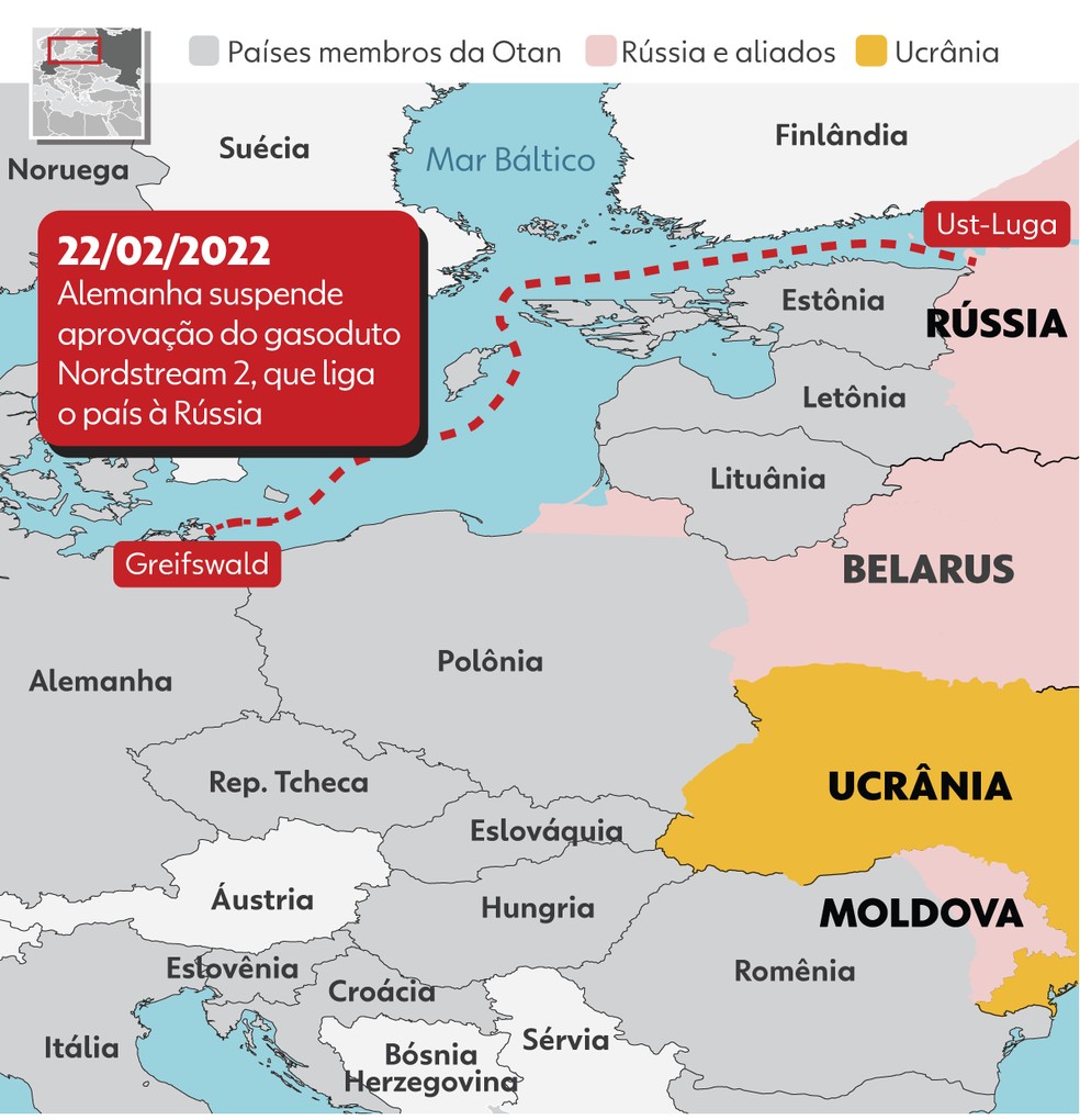 Mapa mostra onde passa o Nord Stream 2 — Foto: g1