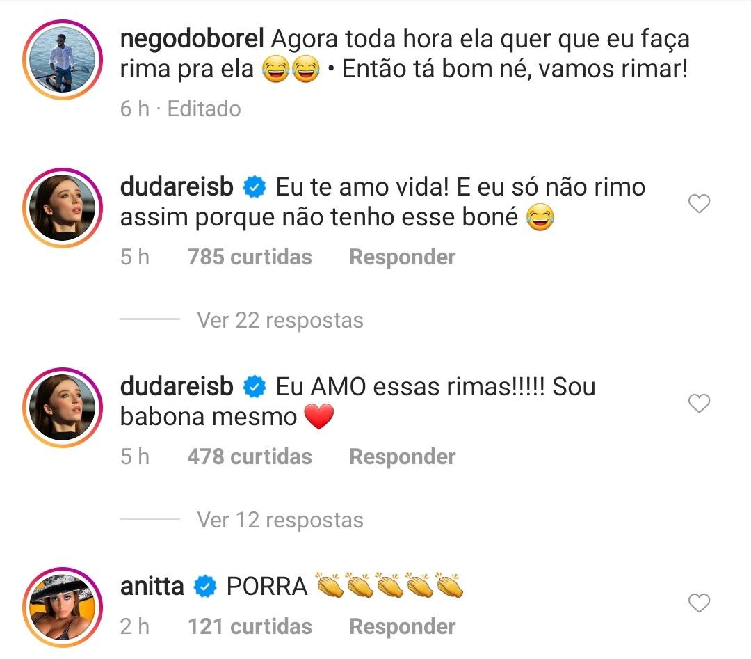 Anitta e a própria Duda Reis comentaram a publicação (Foto: Reprodução/Instagram)