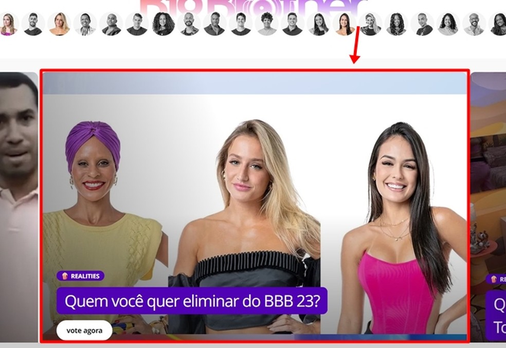 Pelo Gshow, telespectador vota para tirar a última participante do BBB 23 após clicar no banner da enquete — Foto: Reprodução/Gabriela Andrade