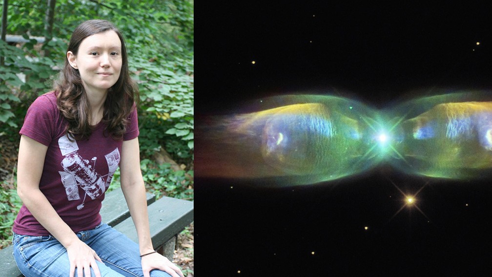 A jovem cientista Judy Schmidt e um exemplo do seu trabalho com o processamento de imagens astronômicas. — Foto: NASA/Divulgação