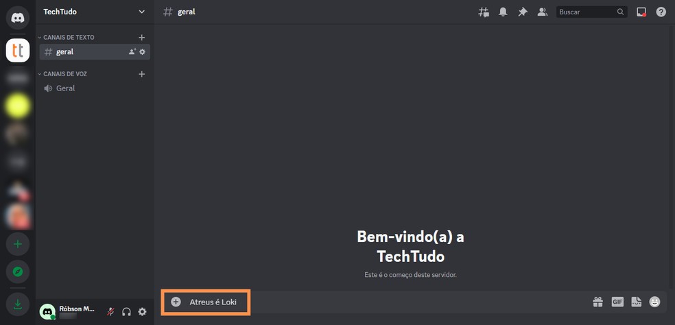 Escreva sua mensagem na caixa de digitação do Discord — Foto: Reprodução/Róbson Martins