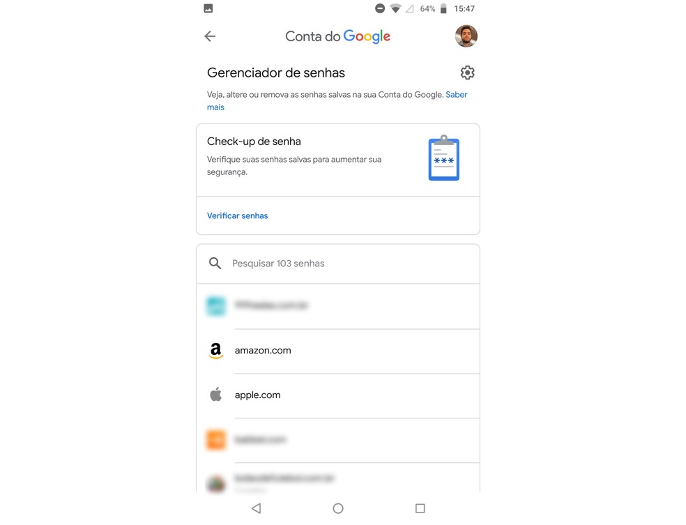 Gerenciador de senhas do Android armazena todos os códigos salvos no celular — Foto: Reprodução/Rodrigo Fernandes
