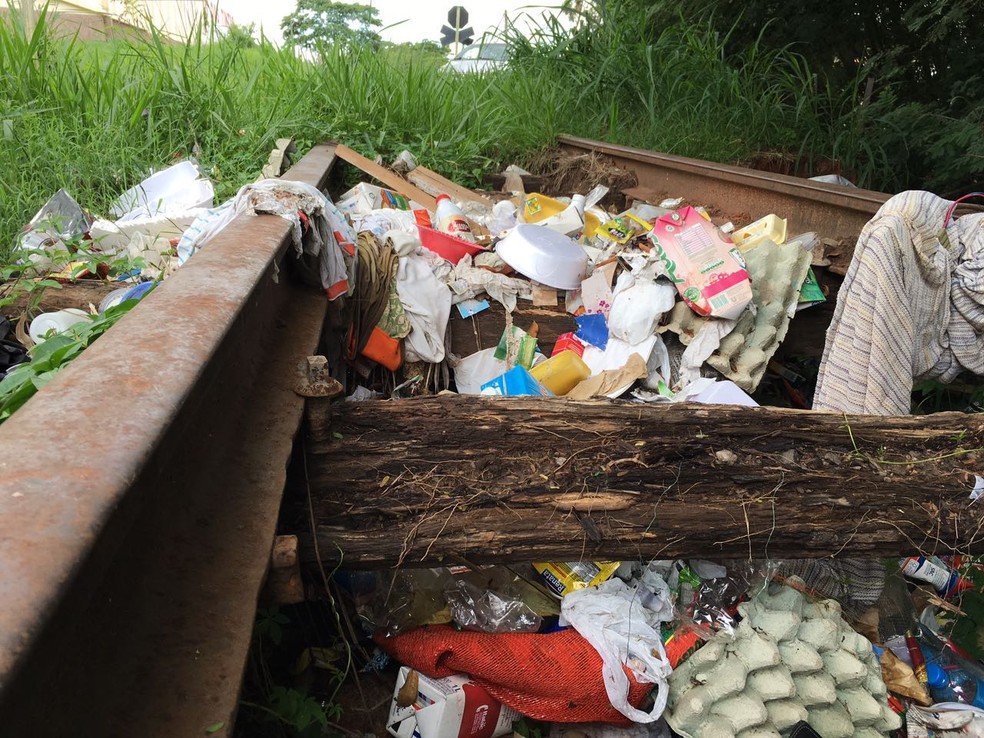 Ferrovia est&aacute; abandonada em Presidente Prudente (Foto: Wellington Roberto/G1)