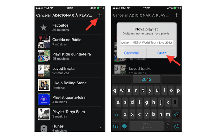 Criando uma playlist para adicionar uma música do Spotify no celular (Foto: Reprod
