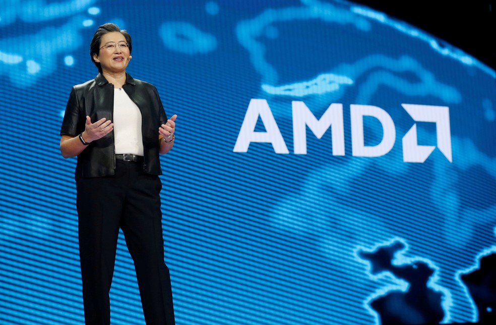 Lisa Su, presidente e diretora executiva da AMD, em apresentação durante a CES 2019, em Las Vegas. — Foto: REUTERS/Steve Marcus