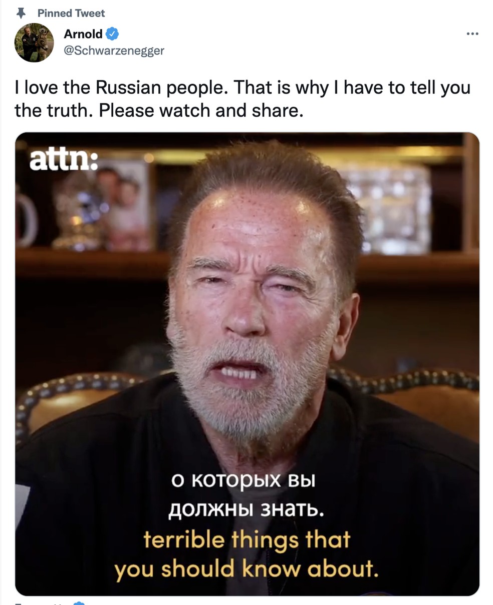 Arnold Schwarzenegger em vídeo no Twitter — Foto: Reprodução/Twitter/Schwarzenegger