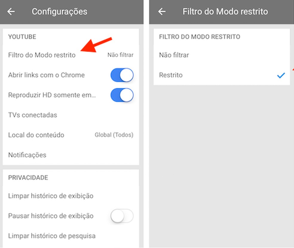 Ativando o Modo Restrito do YouTube para iPhone — Foto: Reprodução/Marvin Costa