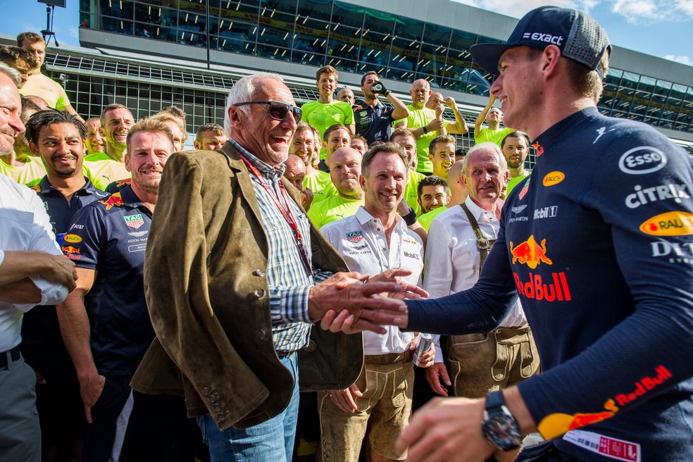 Dietrich Mateschitz e Max Verstappen no GP da Áustria de 2019 — Foto: Peter Fox/Getty Images