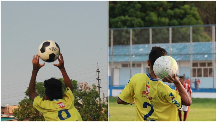 Bola utilizada no primeiro tempo à esquerda, e a usada no segundo tempo à direita (Foto: Marcos Dantas)