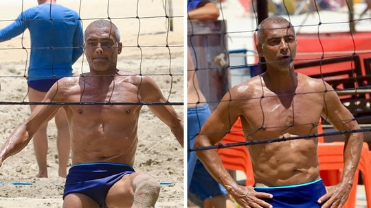 Aos 57 anos, Romário joga futevôlei com amigos na praia