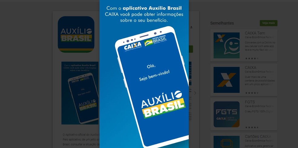 Aplaicativo do Auxílio Brasil da Caixa está disponível nas lojas das plataformas de celulares e tablets Android e IOS — Foto: Reprodução / Play Store