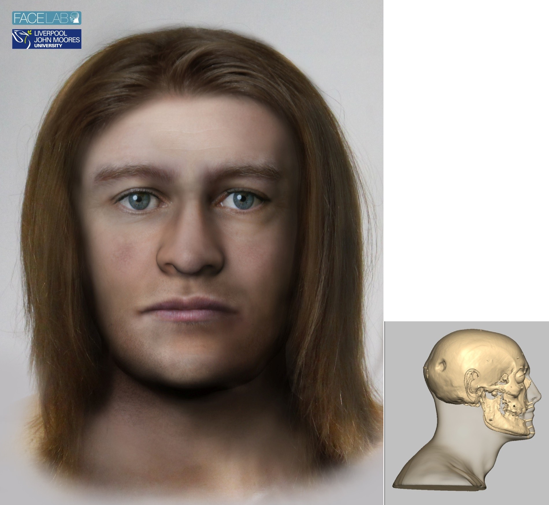 Representação facial de homem nomeado SK259 ao lado de seu crânio  (Foto: Stian Suppersberger Hamre et.al )