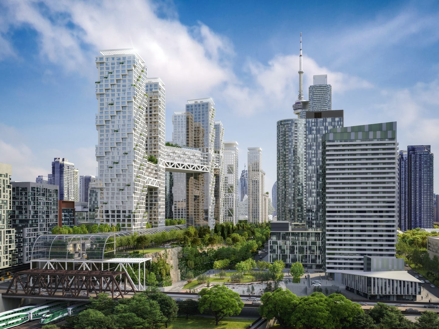 Oito torres seriam destinadas a unidades habitacionais, com três mil unidades residenciais (Foto: Safdie Architects)