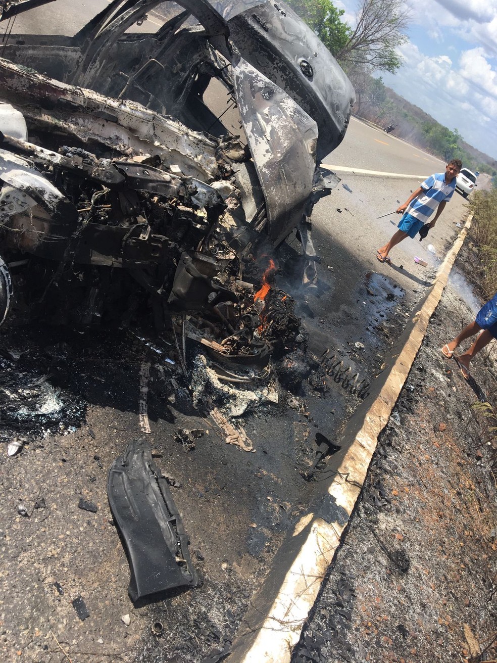 Carro pegou fogo após colidir com caminhão na BR-343, no Piauí — Foto: Reprodução/Redes sociais
