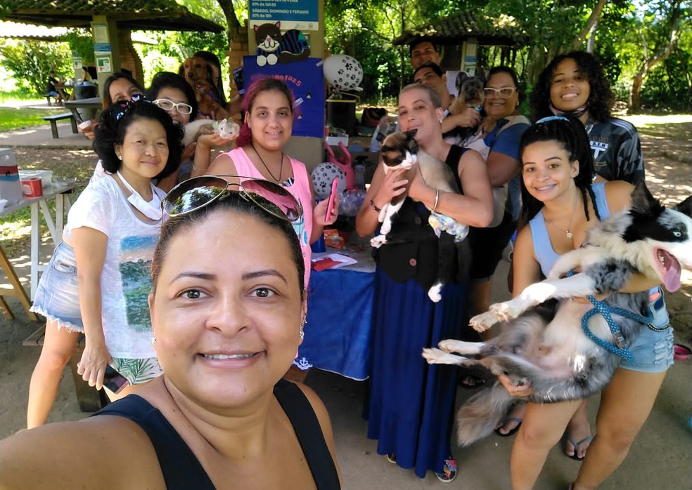 Convidados de festa em Praia Grande, SP, incluíam outros pets e até um furão — Foto: Arquivo Pessoal