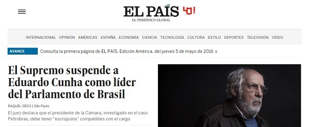 Notícia sobre Eduardo Cunha no El País (Foto: Reprodução)