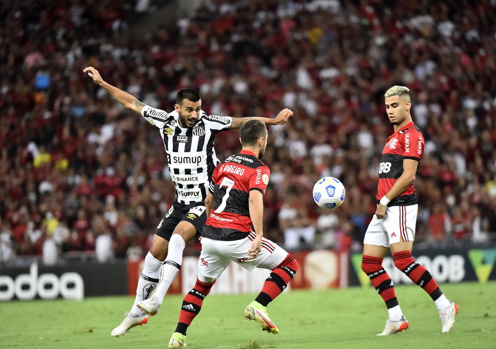 Everton Ribeiro e Andreas Pereira em Flamengo x Santos — Foto: André Durão