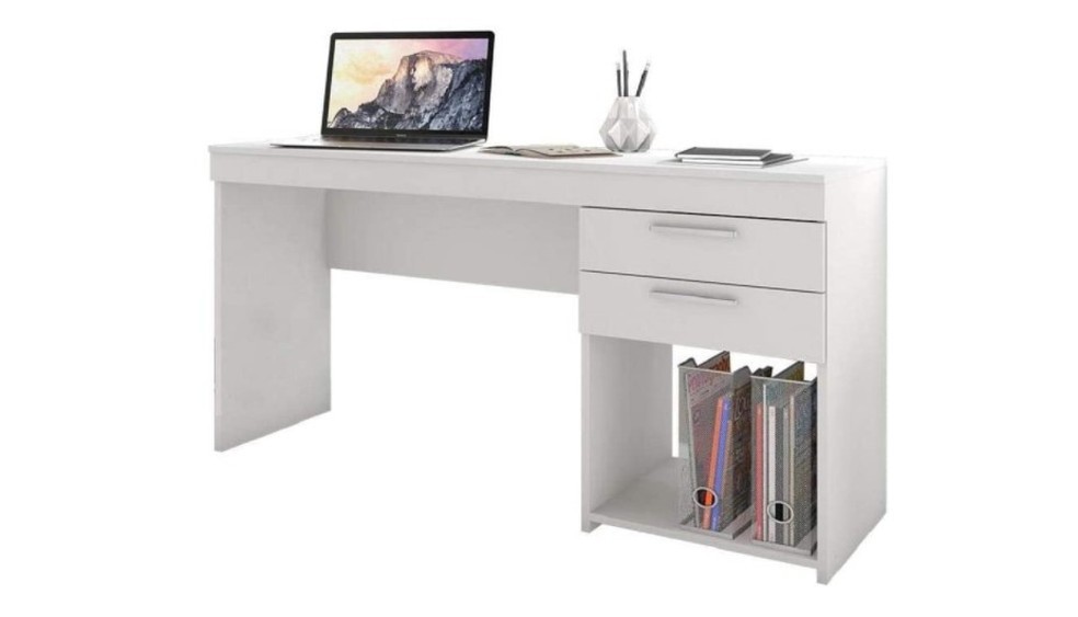 Mesa para computador office possui duas gavetas para armazenar itens de escritório (Foto: Reprodução / Amazon)